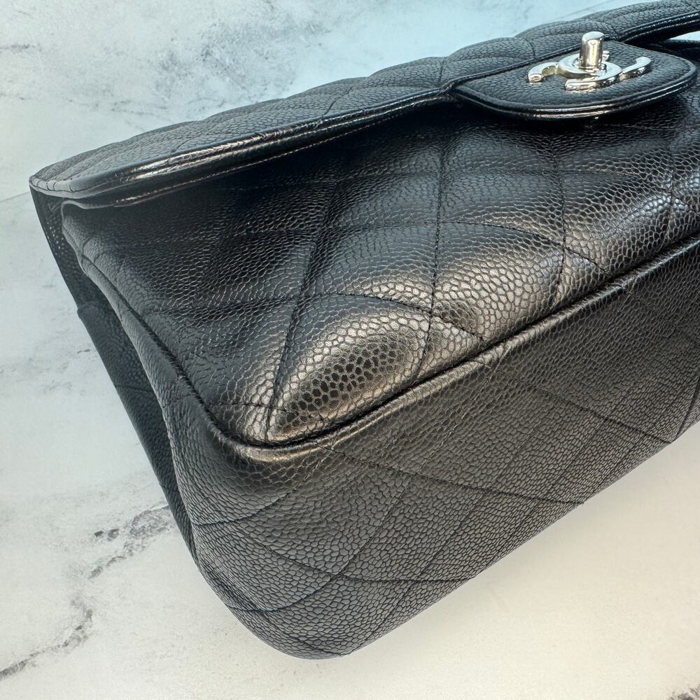 Chanel Caviar Jumbo Double Flap Bag Classic Quilted Leather Black CC Silver - Picture 14 of 16